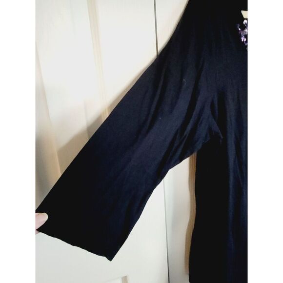 Susan Lawrence 1X Top 3/4‎ Sleeve Black Large Beading Vintage USA Cotton Blnd - Picture 6 of 7